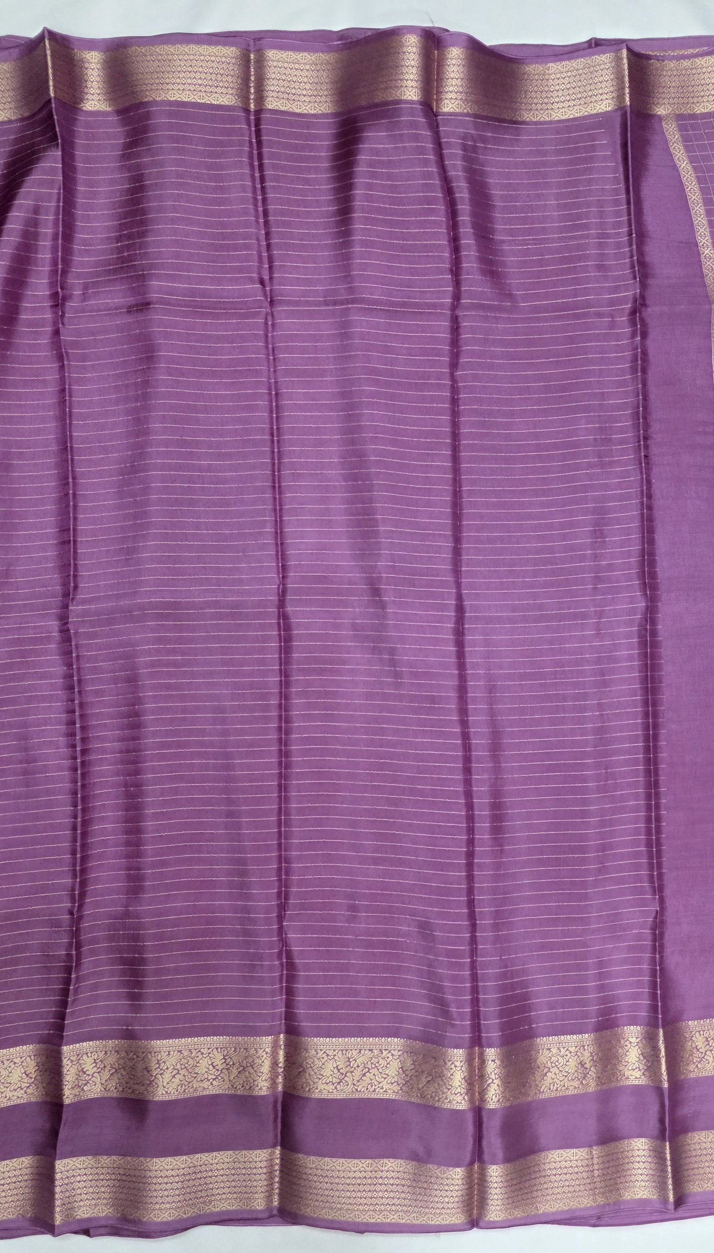 Lavender Pashmina Viscose Saree with Vertical Checks, Jumka Buttas & Bentex Border