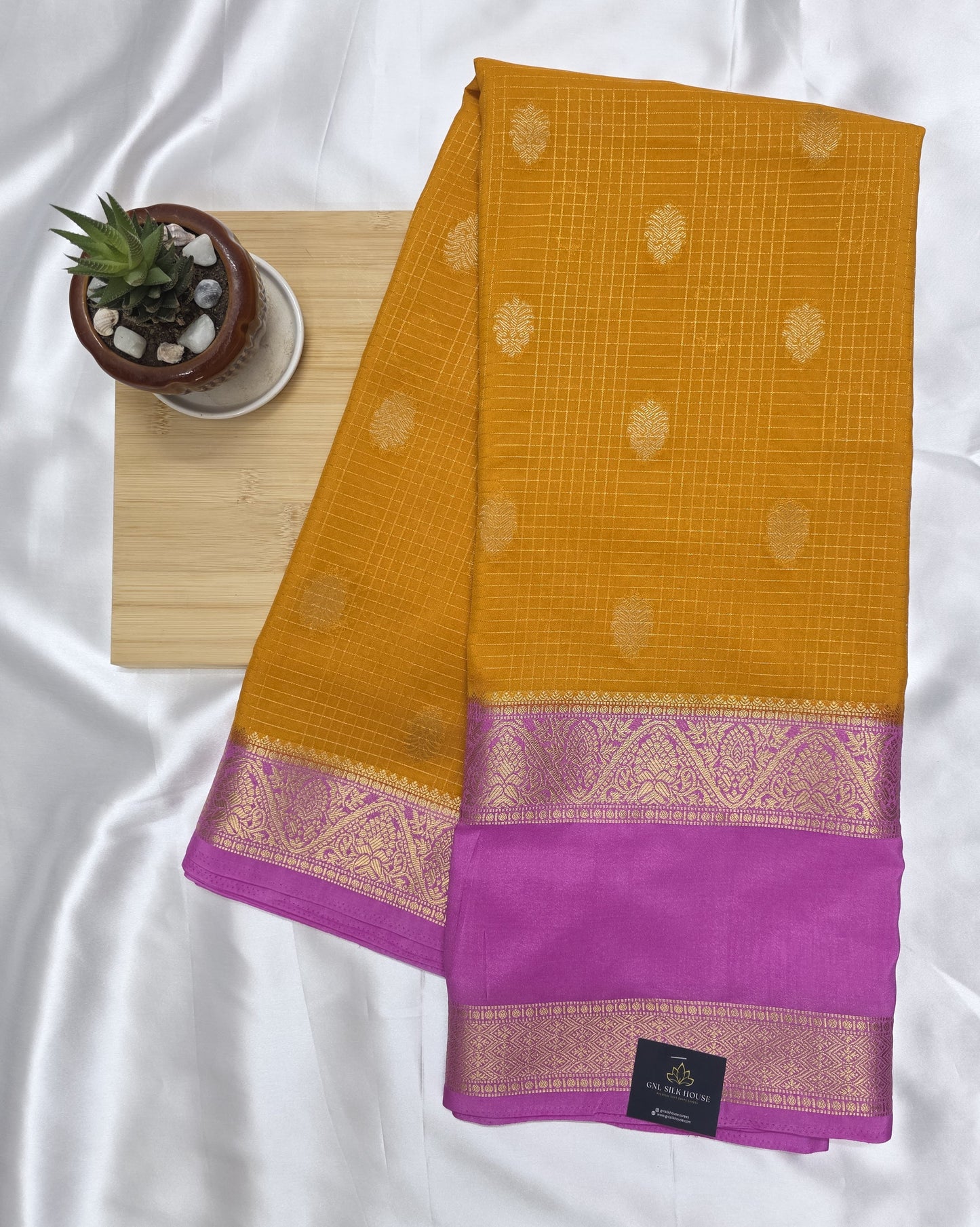 Yellow Semi Crepe Silk Saree with Baby Pink Bentex Boarder