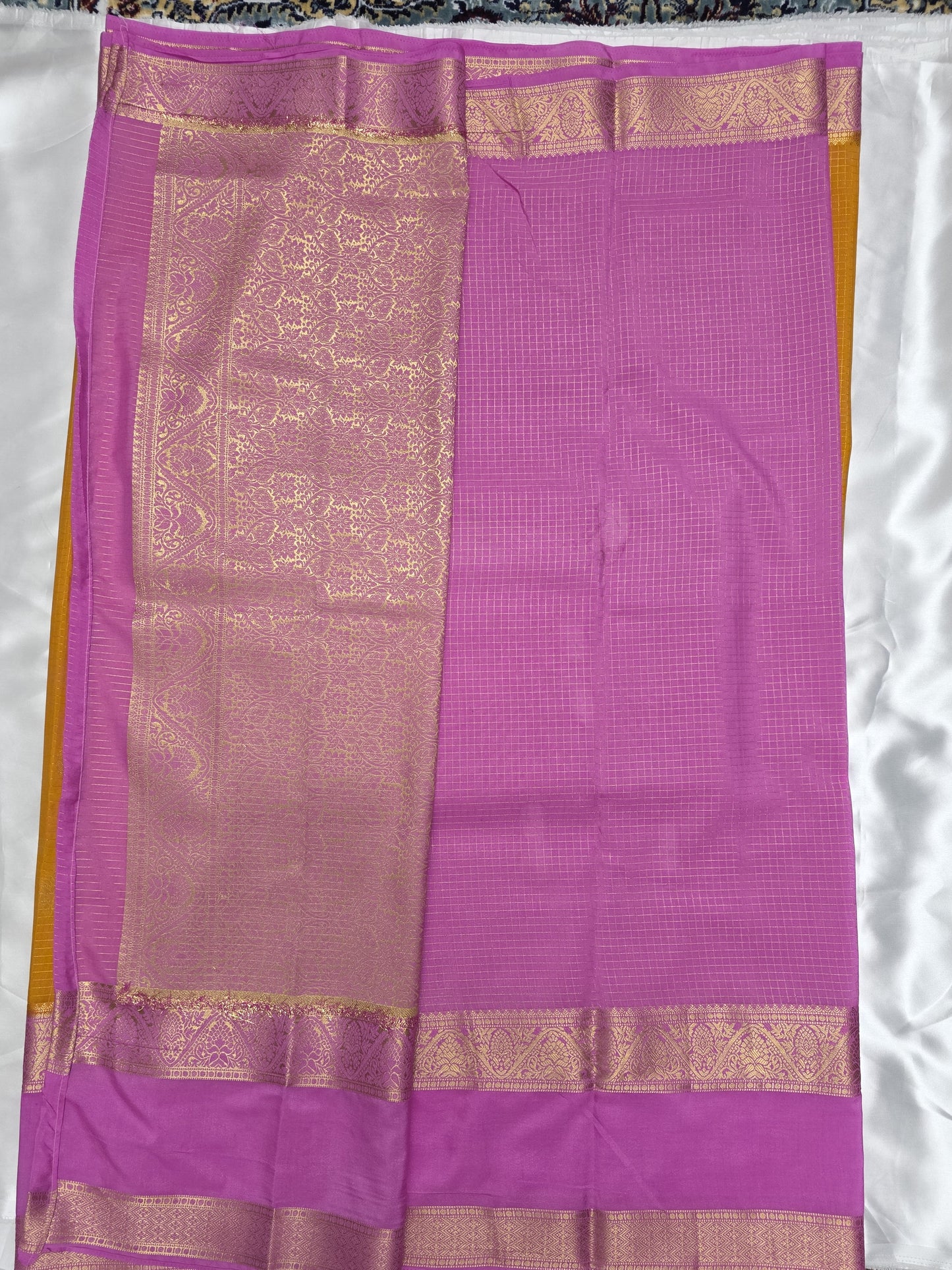 Yellow Semi Crepe Silk Saree with Baby Pink Bentex Boarder