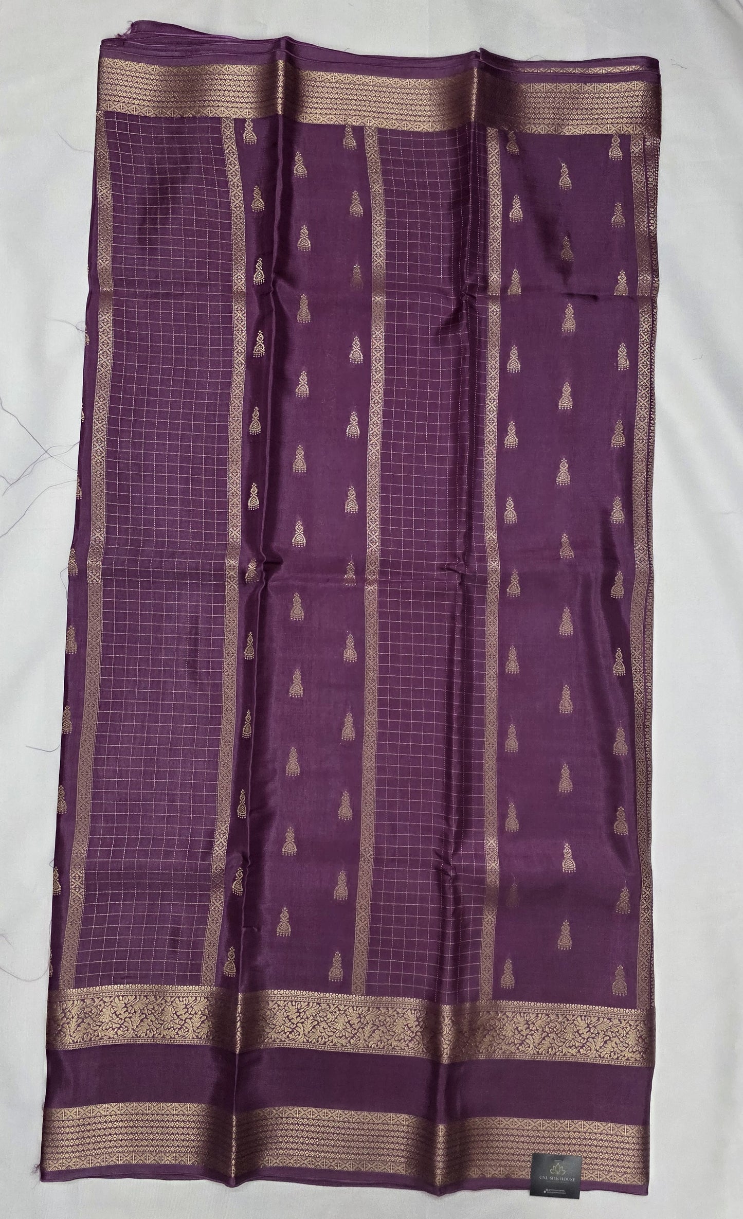 Lavender Pashmina Viscose Saree with Vertical Checks, Jumka Buttas & Bentex Border