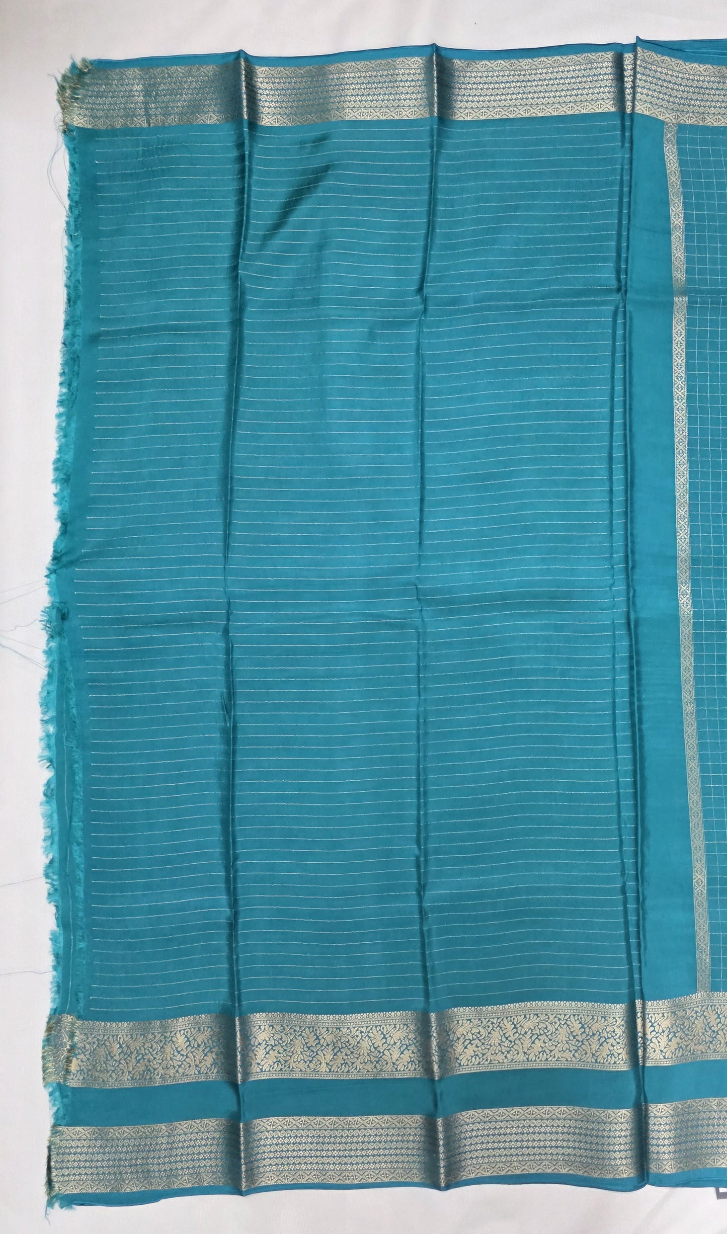 Classic Rama Green Pashmina Viscose Saree with Vertical Checks, Jumka Buttas & Bentex Border