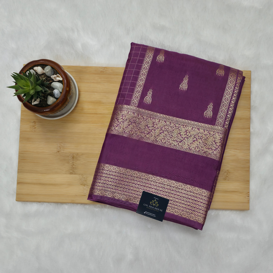 Lavender Pashmina Viscose Saree with Vertical Checks, Jumka Buttas & Bentex Border